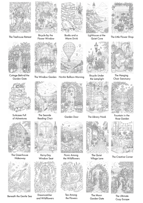 25 COZY ESCAPES - Colouring Book for Older Kids and Adults