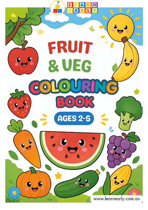 Fruits and Vegetables Colouring Book for preschool children ages 3–5