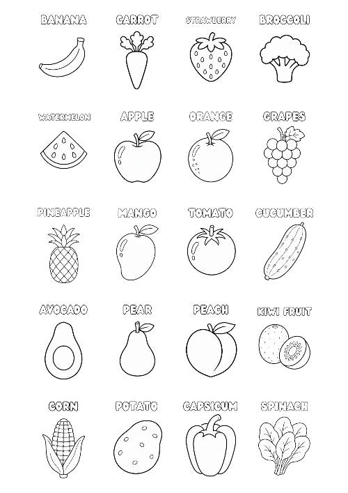 Simple fruit colouring pages for preschoolers