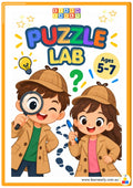 Puzzle Lab reusable puzzle activity book for children ages 5 to 7 featuring colourful logic, maze, code and detective activities